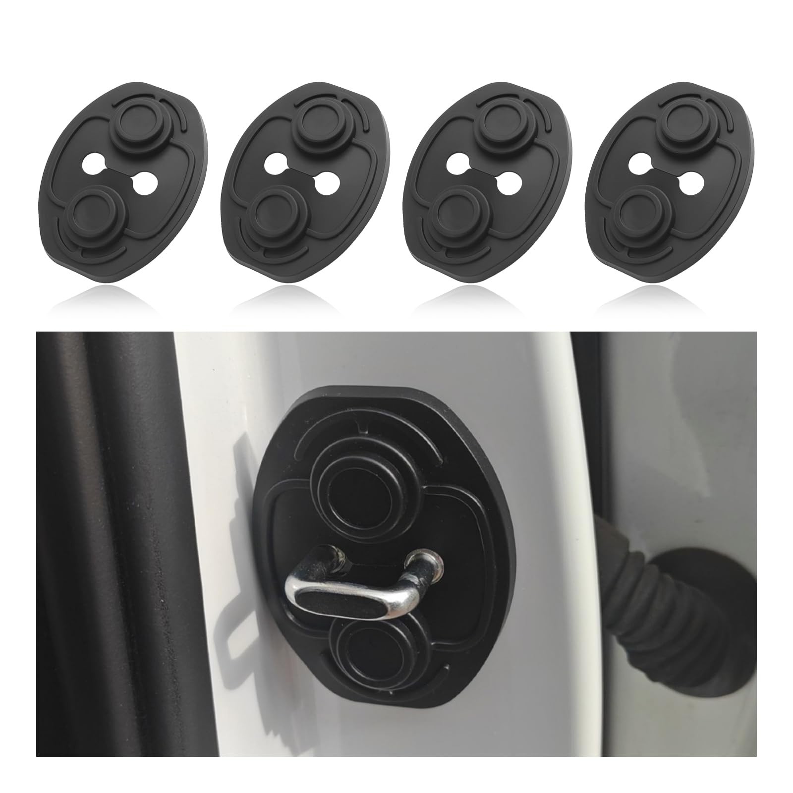 4PCS Car Door Strike Protector with Full Adhesive 3.57*2.71*0.47 inch, Black