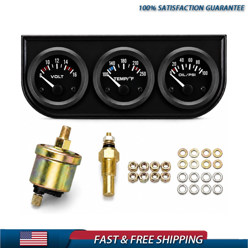 2 52mm Triple Gauge Set: Oil Pressure, Water Temperature, and Voltmeter 12V Car