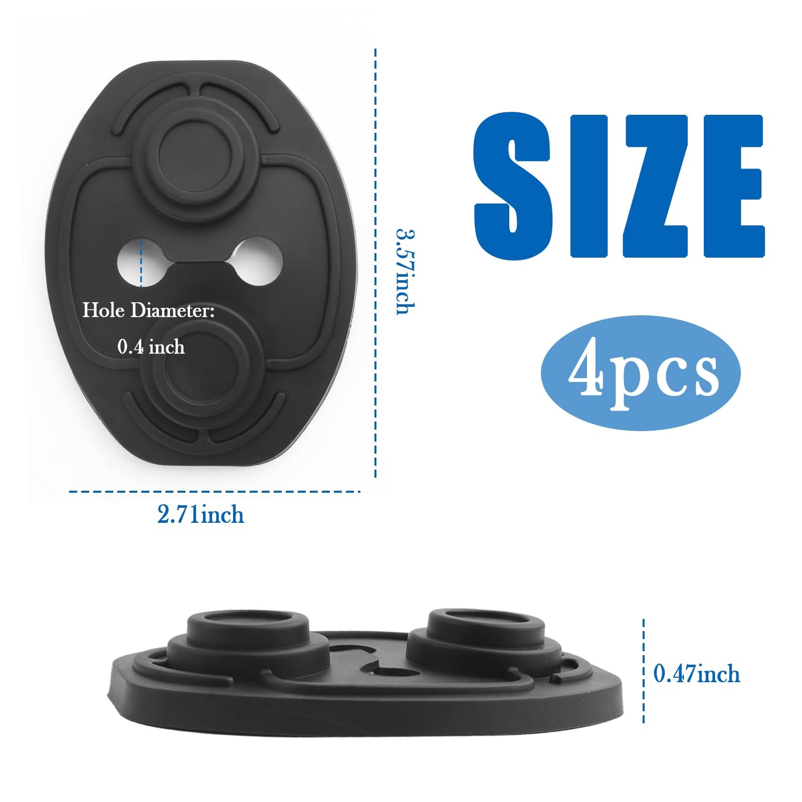 4PCS Car Door Strike Protector with Full Adhesive 3.57*2.71*0.47 inch, Black