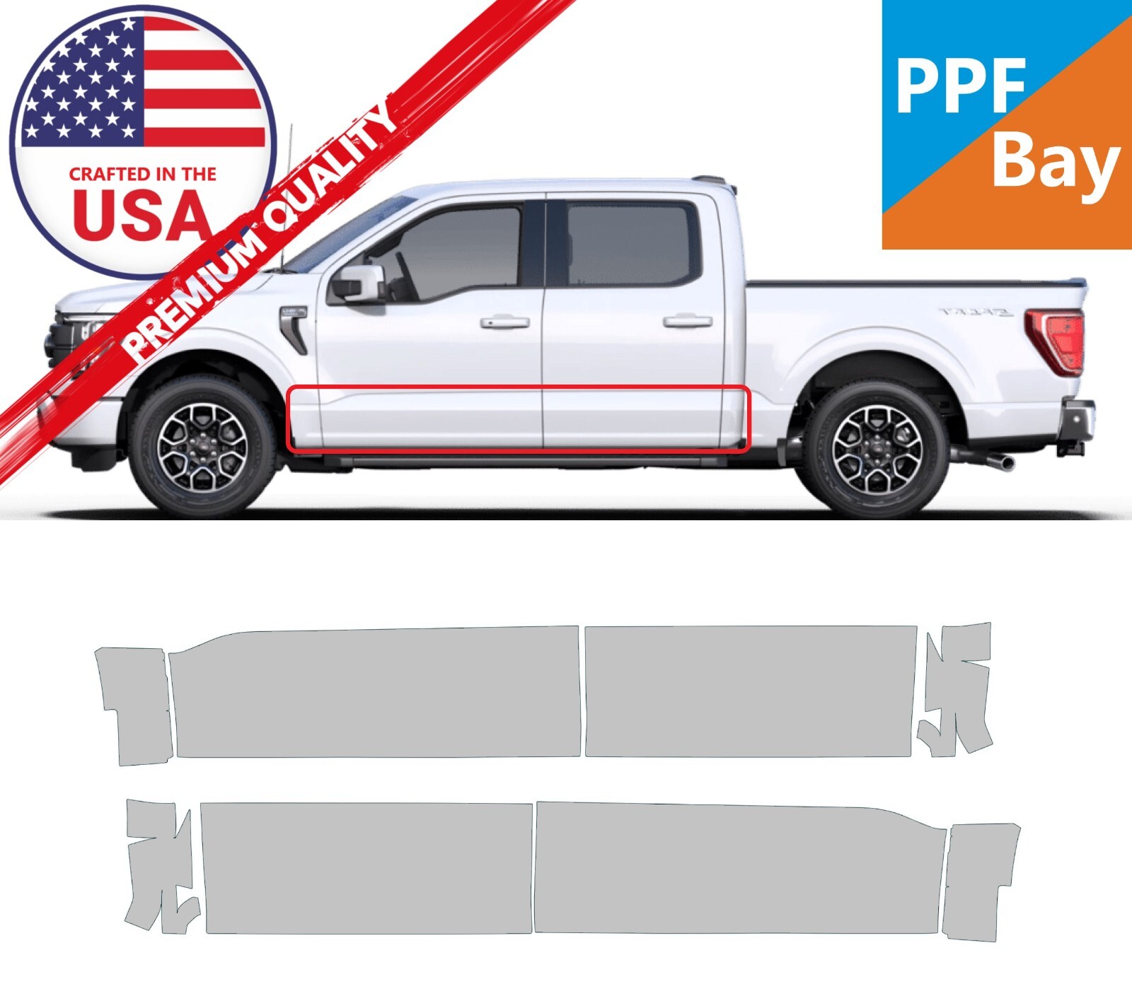 For Ford F-150 Crew 2021-2024 Door Panel Paint Protection Film PreCutKit PPF