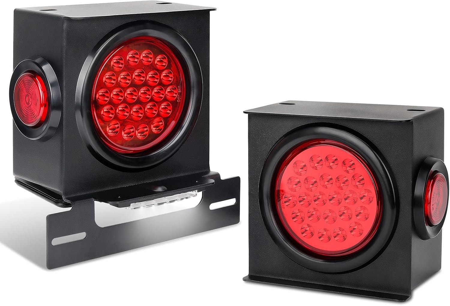 12V Square LED Trailer Light Steel Housing Kit, 2PCS IP67 Red Waterproof Stop Br