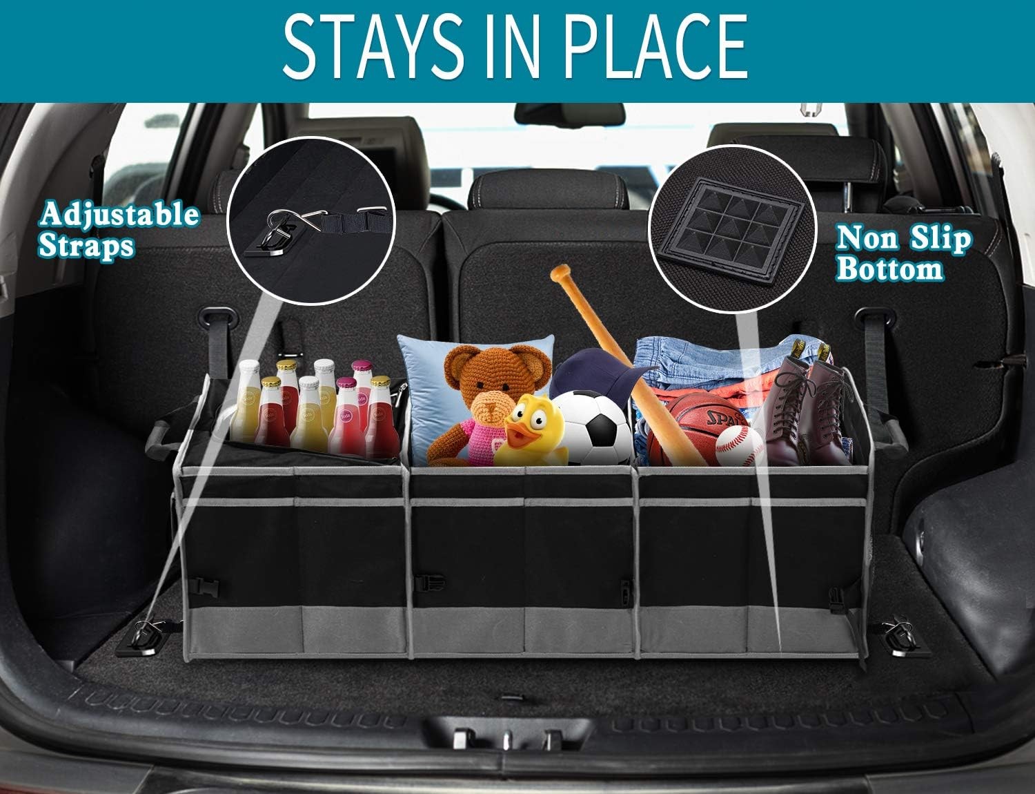 Collapsible Trunk Organizer Cooler, Non-Slip Bottom, Large Multi-Compartment Wat