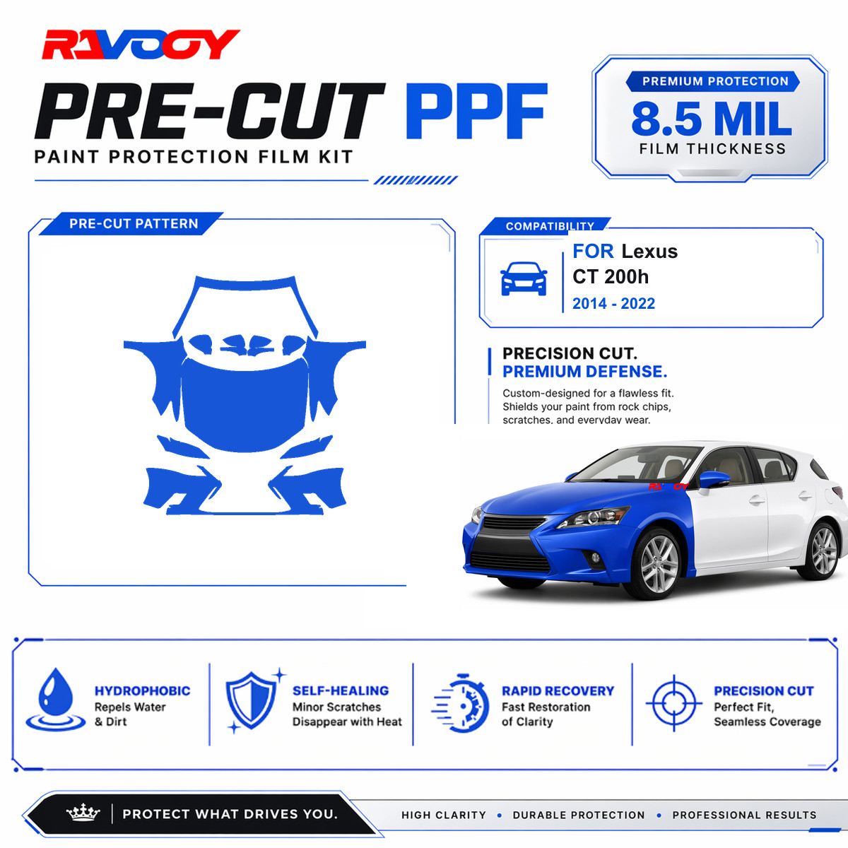 Precut PPF Clear Bra Kit For Lexus CT 200h 2014-2022 Paint Protection Film