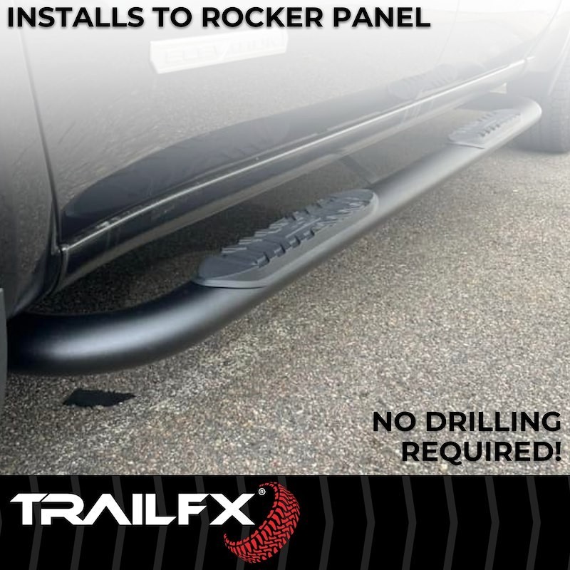 TrailFX A1011B Nerf Bar Tube Side Steps W/Step Pads 4″Oval Bent Titanium Black