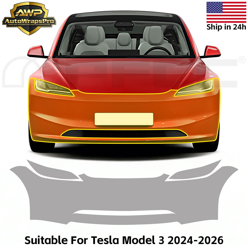 Tesla Model 3 Highland 2024-UP Front Bumper Paint Protection Film Clear Bra PPF