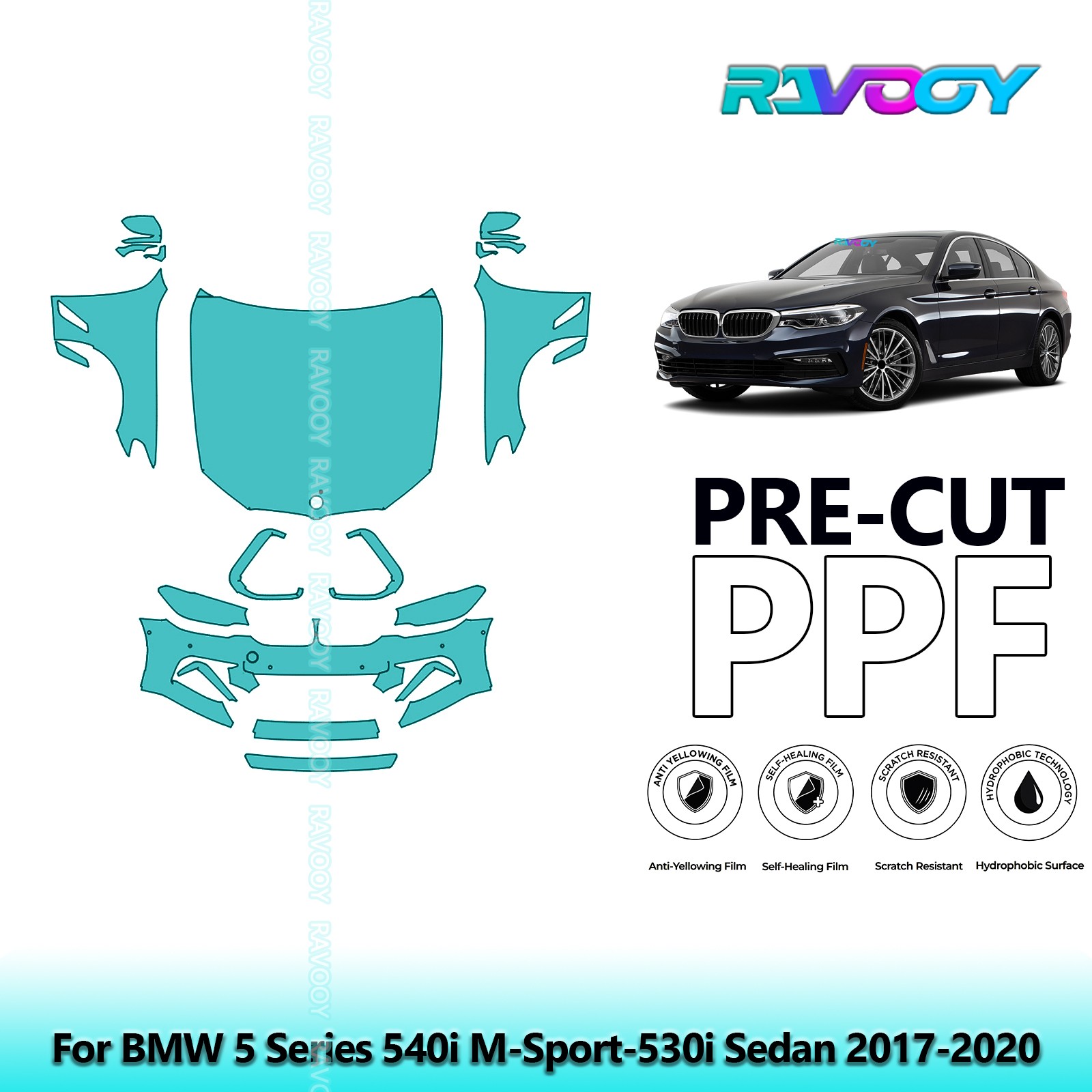 Paint Protection PPF Kit For BMW 5 Series 540i M-Sport-530i Sedan 2017-2020