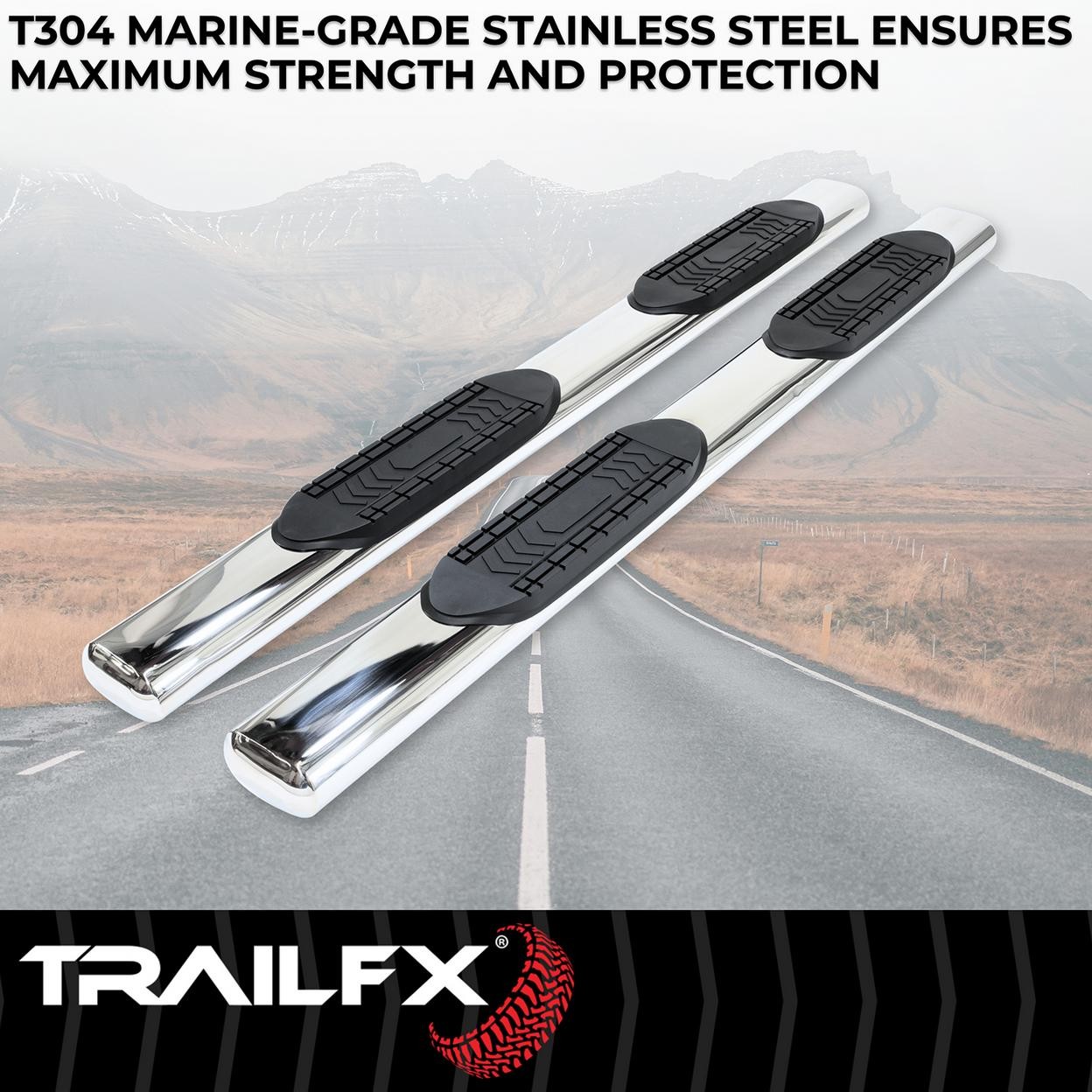 TrailFX A8249S With Step Pads 6 In Oval Straight Pol Stainless Steel With Welded