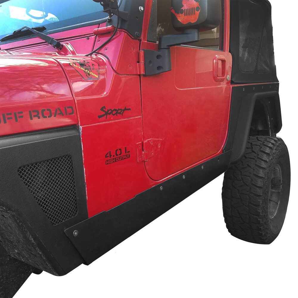 2Pcs Textured Steel Left & Right Side Rock Sliders for Jeep Wrangler TJ 97-06
