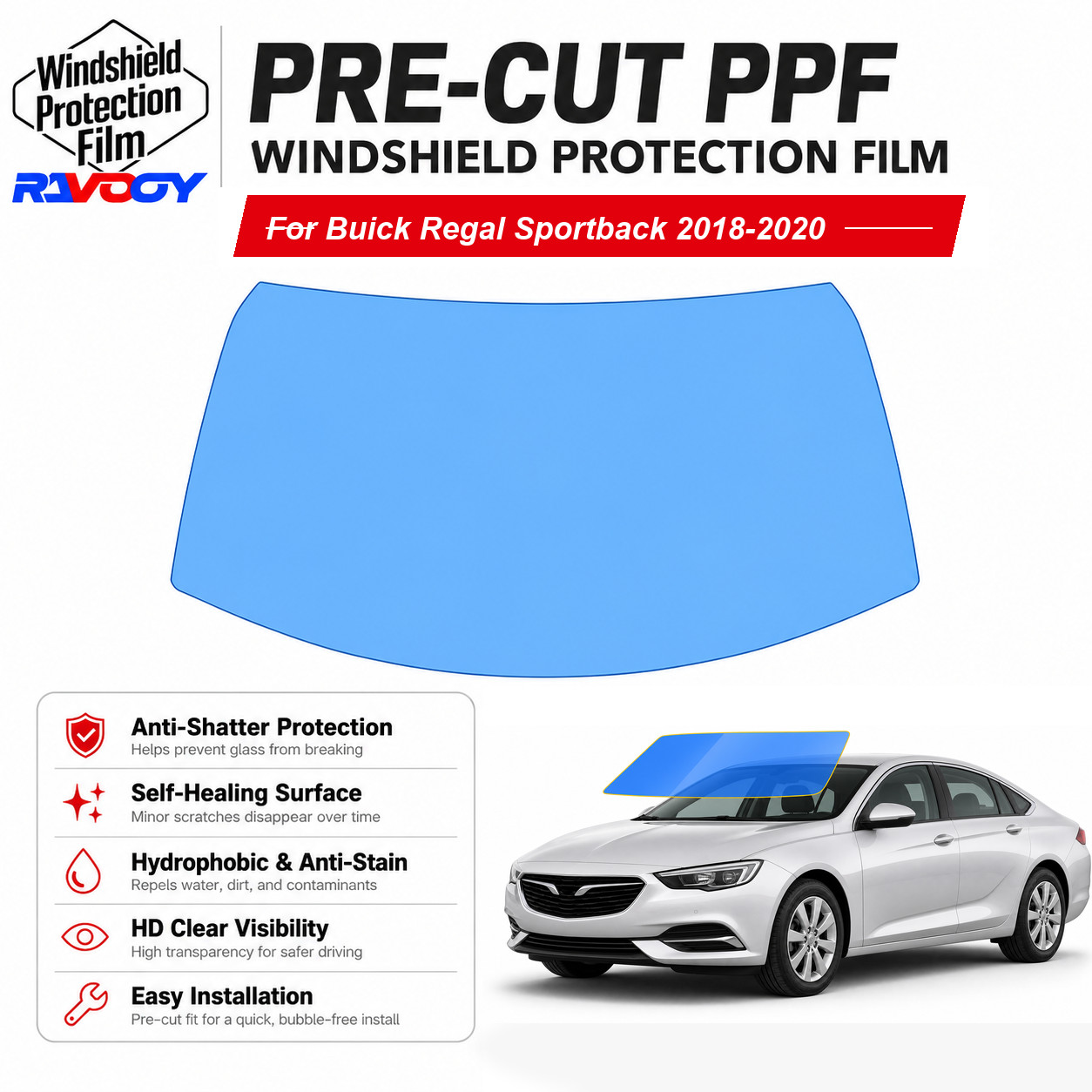 PreCut Windshield Protection Film Clear Bra For Buick Regal Sportback 2018-2020