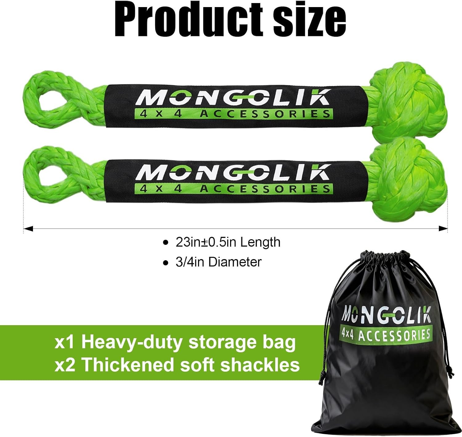 Synthetic Soft Shackle Rope 3/4x23Inch 66000LBS Max Break 2PCS Off-Road, Towing,