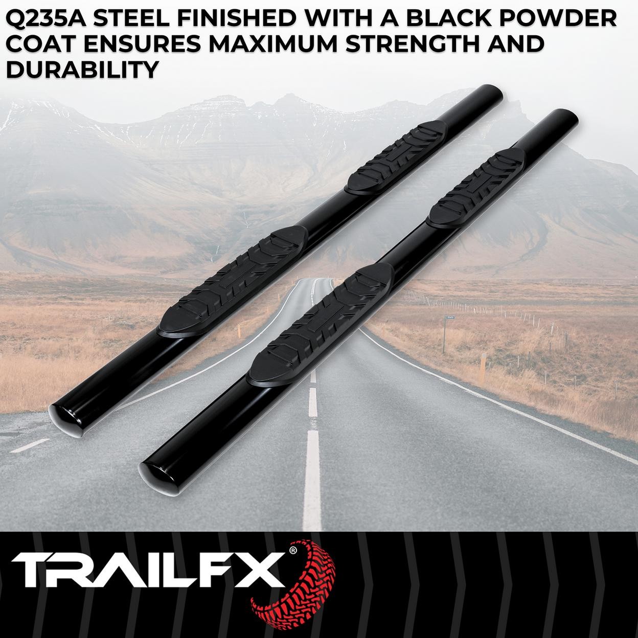 TrailFX 2930314043 4 Inch Oval Straight Powder Coated Black Mild Steel Rocker Pa