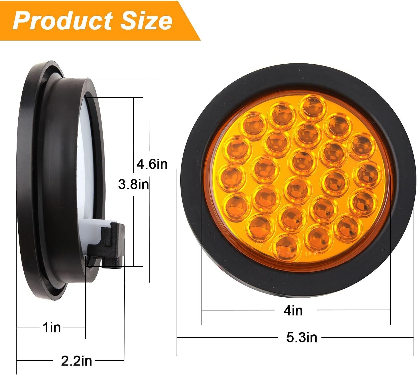 4Pcs 4 Inch Round Amber 24 LED Strobe Lights Solid Flash Patterns Truck Towing T