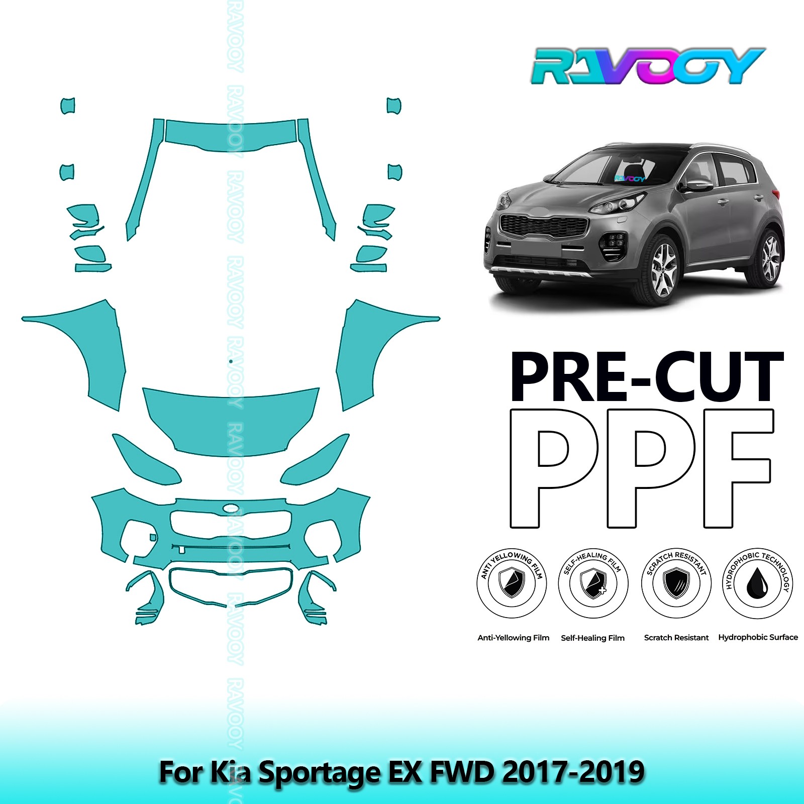 PreCut Paint Protection Film PPF For Kia Sportage EX FWD 2017-2019