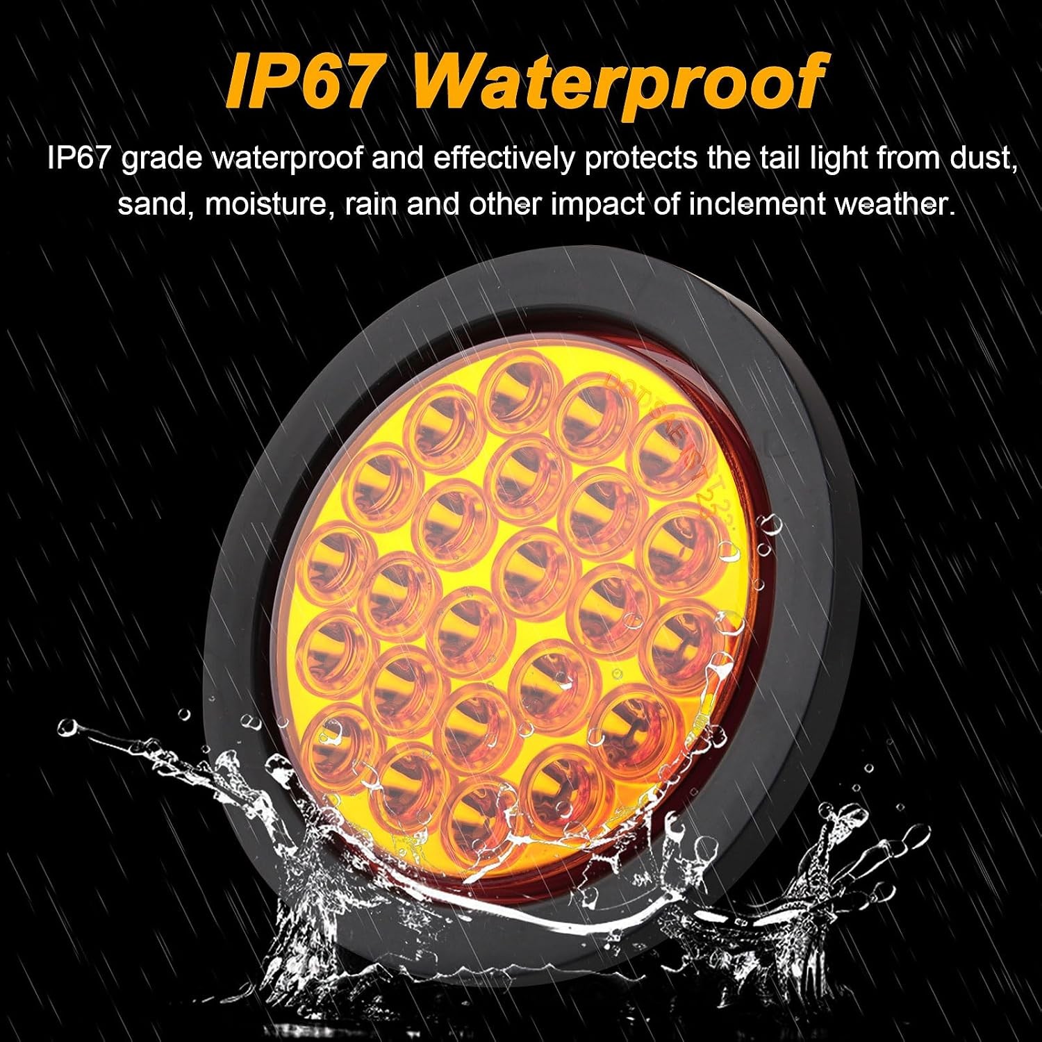 4Pcs 4 Inch Round Amber 24 LED Strobe Lights Solid Flash Patterns Truck Towing T