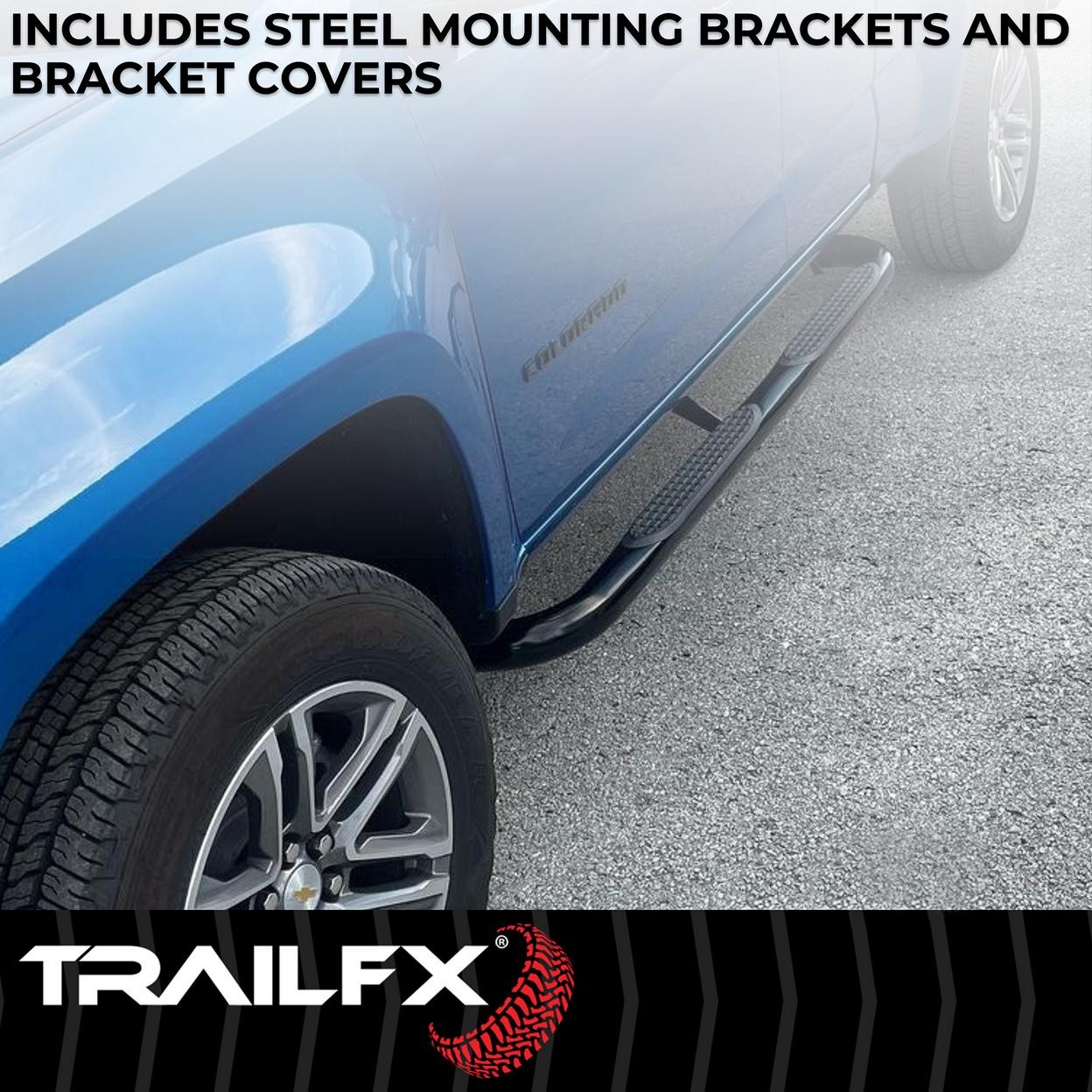 TrailFX A0056T With Step Pads 3 In Round Bent 90 Degree Powder Coated Black Stee