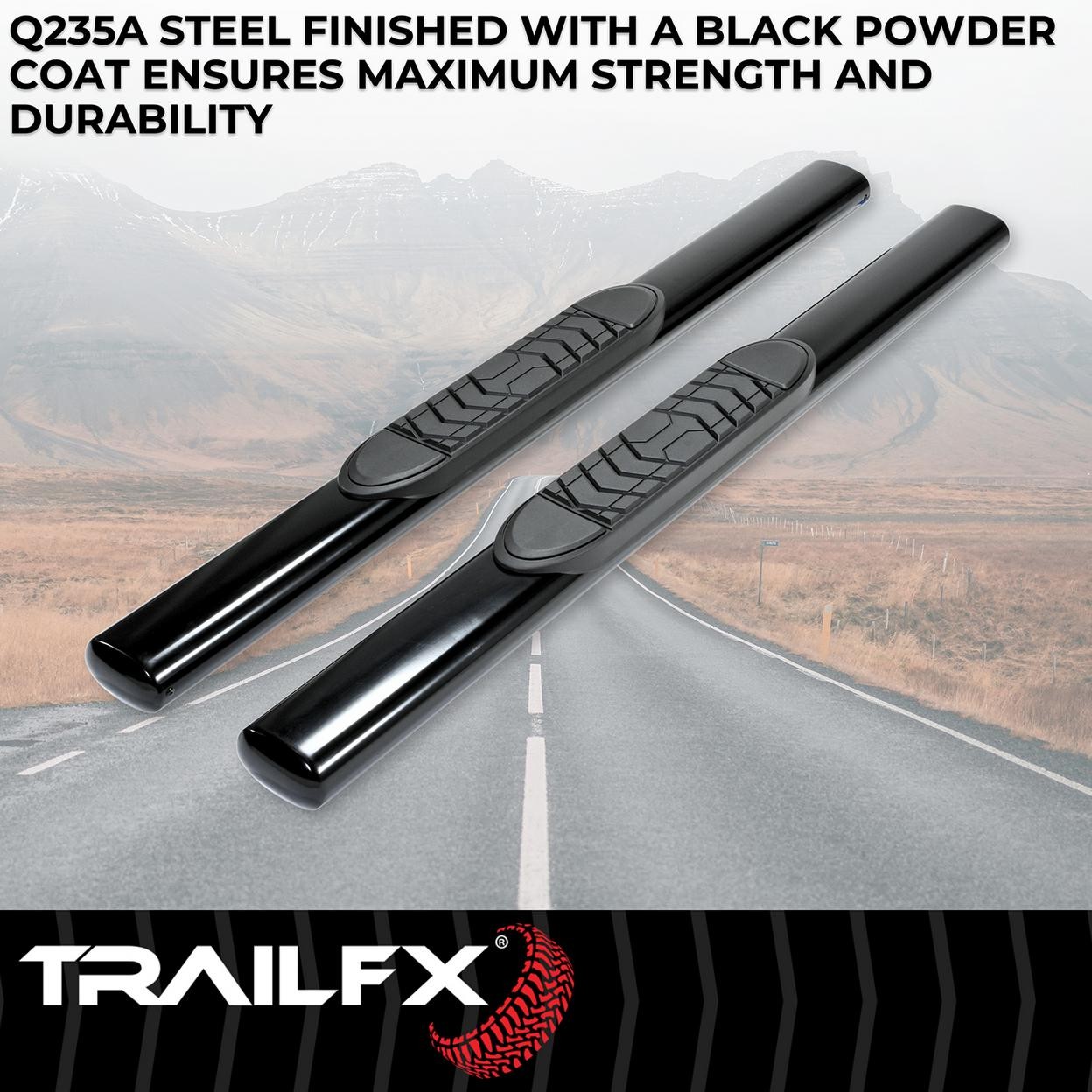 TrailFX A7054B 5 Inch Oval Straight Powder Coated Black Steel Rocker Panel Mount