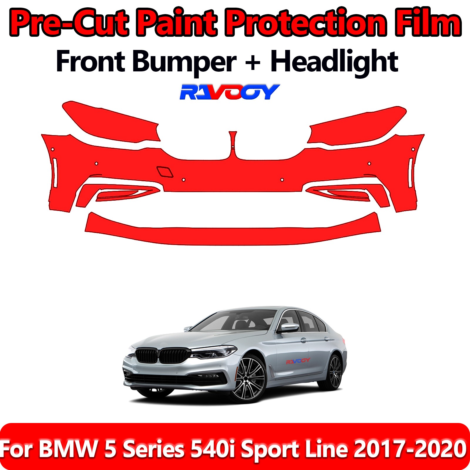 PreCut Front Bumper PPF Kit Film For BMW 5 Series 540i Sport Line 2017-2020