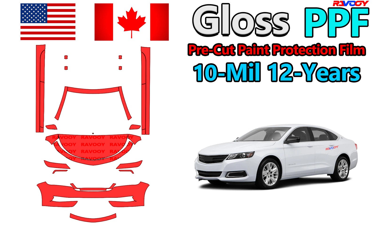 Gloss PreCut PPF Paint Protection Film For Chevrolet Impala LS-LT-LTZ 2014-2022