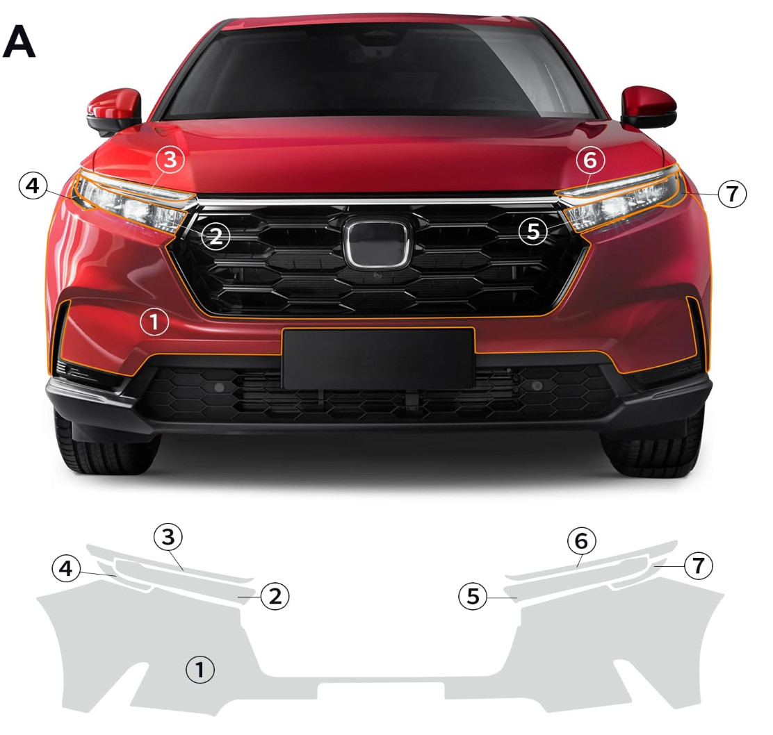 (2023 2024 Honda CRV Clear Car Pre-Cut Paint Protective Film Self Adhesive