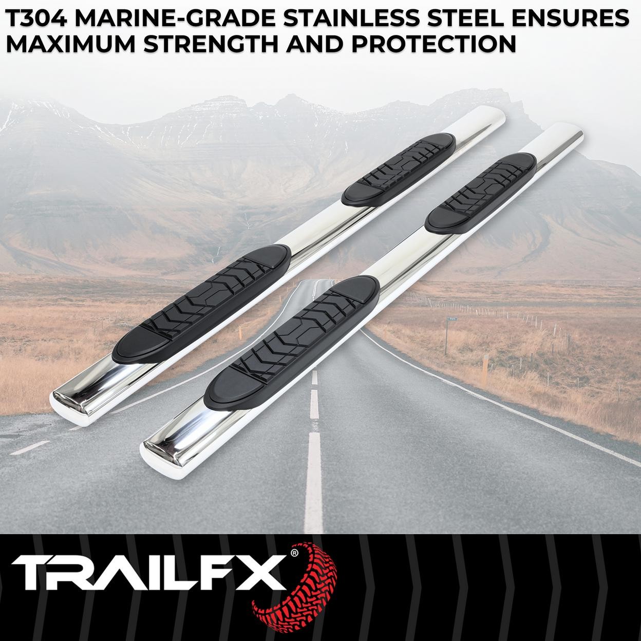 TrailFX A7014S 5 Inch Oval Straight Pol Stainless Steel Rocker Panel Mount