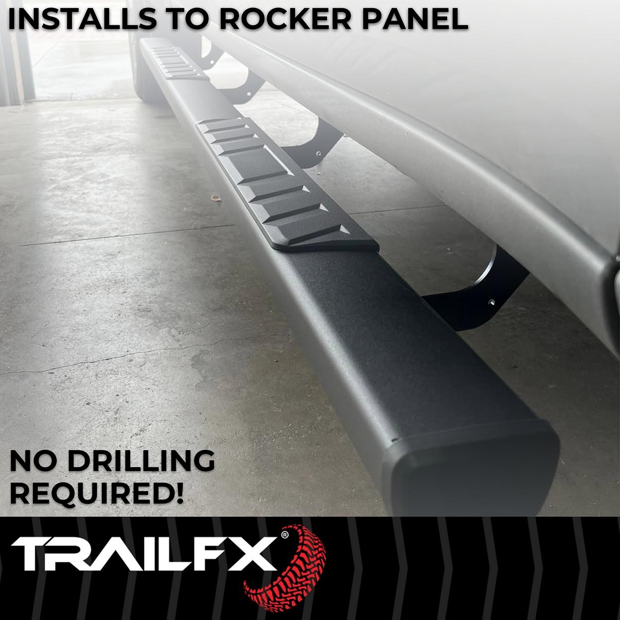 TrailFX A4017B With Step Pads 4 In Trapezoidal Straight Powder Coated Titanium B