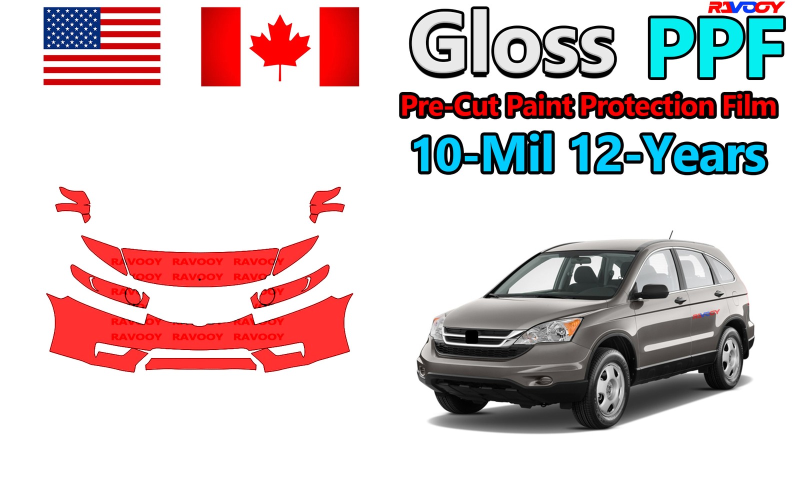 10mil Gloss PreCut PPF Paint Protection Film For Honda CR-V All 2010-2011