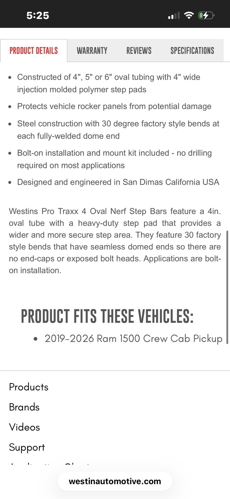 Westin 21-24085 PRO TRAXX 4 Oval Nerf Step Bars For 19-26 Dodge Ram 1500 CrewCab