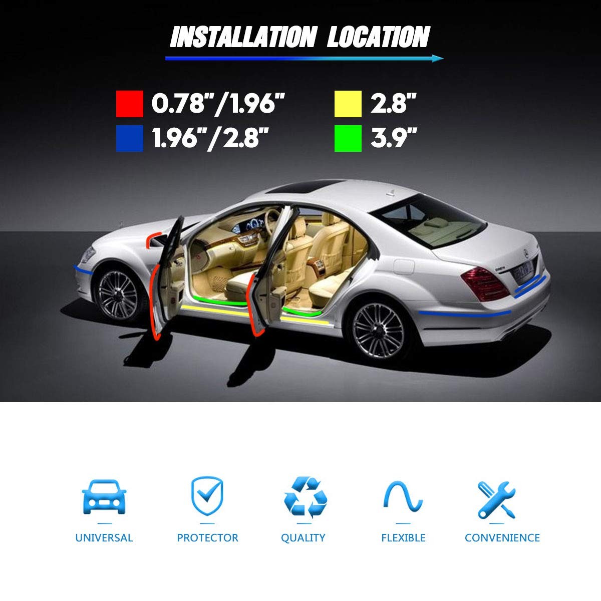 Universal Car Door’s Collision-Proof Strips 33Ft x 2.8In, Transparent
