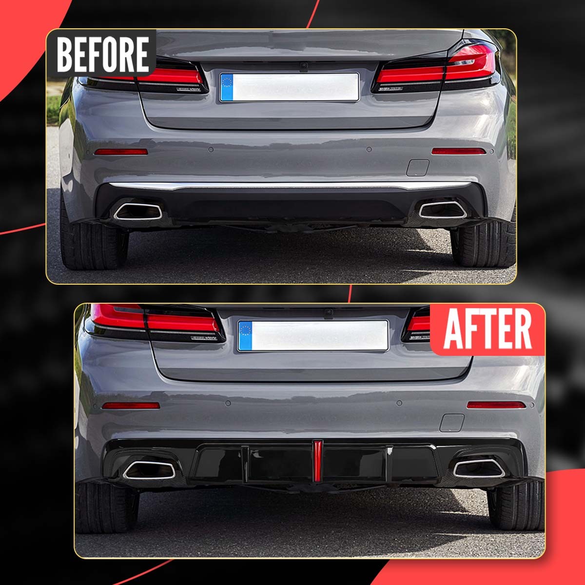 For BMW 5 Series G30 LCI 2021-23 Rear Bumper Diffuser Lip Splitter w/ LED light