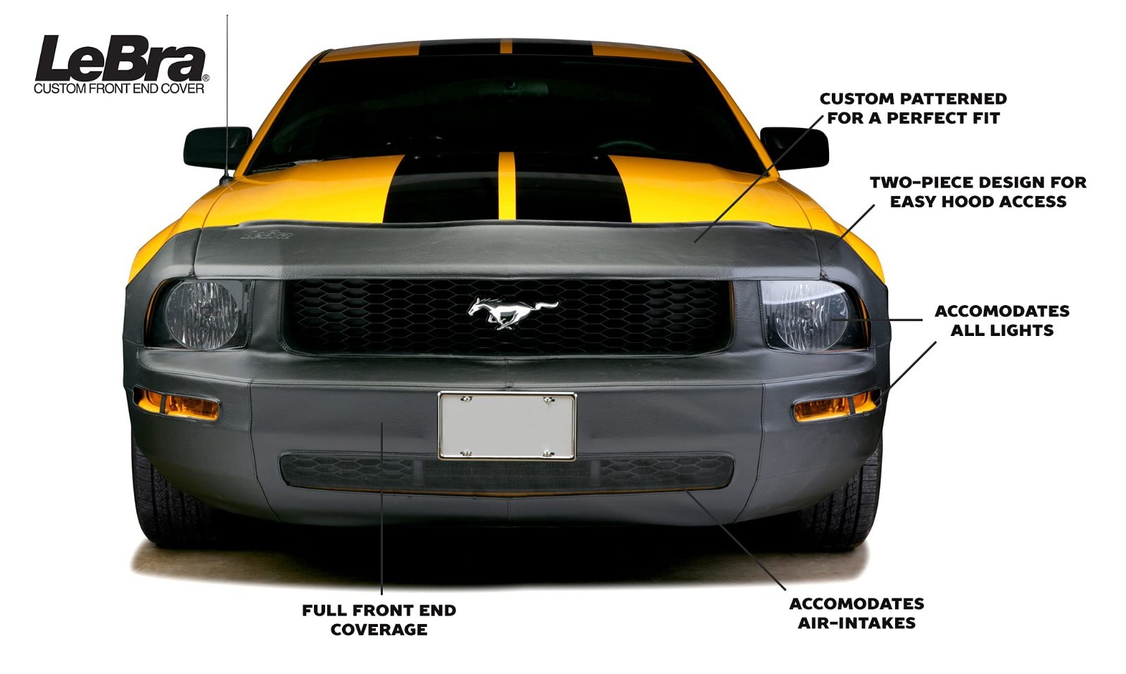 Custom Front End Cover for 2018-2023 Ford Mustang – Black, 2Pc, No GT Package