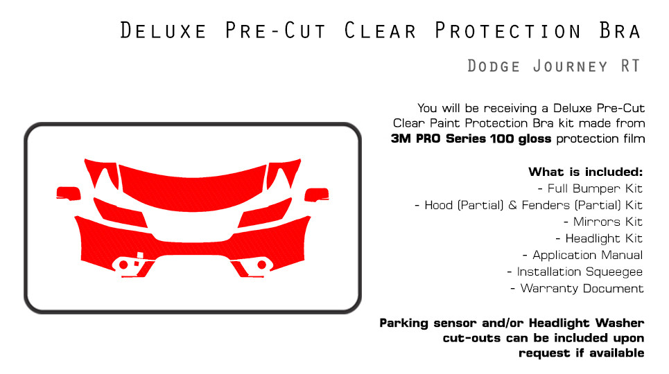 Dodge Journey 2012-2018 3M PRO Series PreCut Paint Protection Film Clear Bra PPF