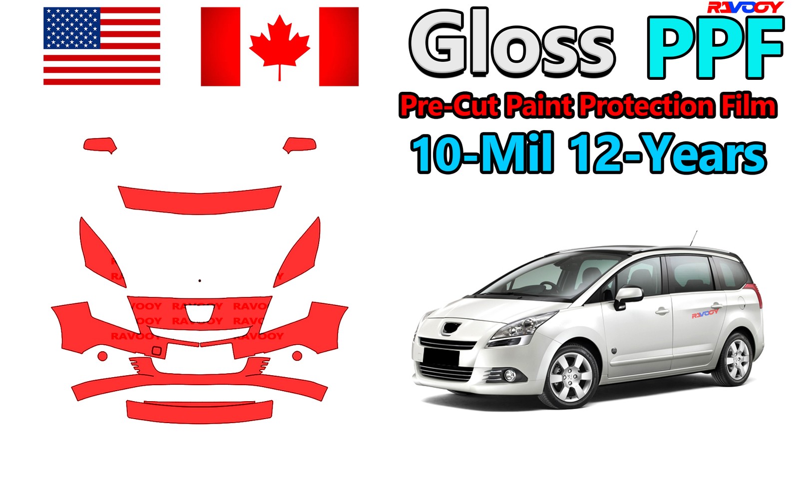 reCut PPF Paint Protection Film For Peugeot 5008 Access-Active-Allure 2010-2012