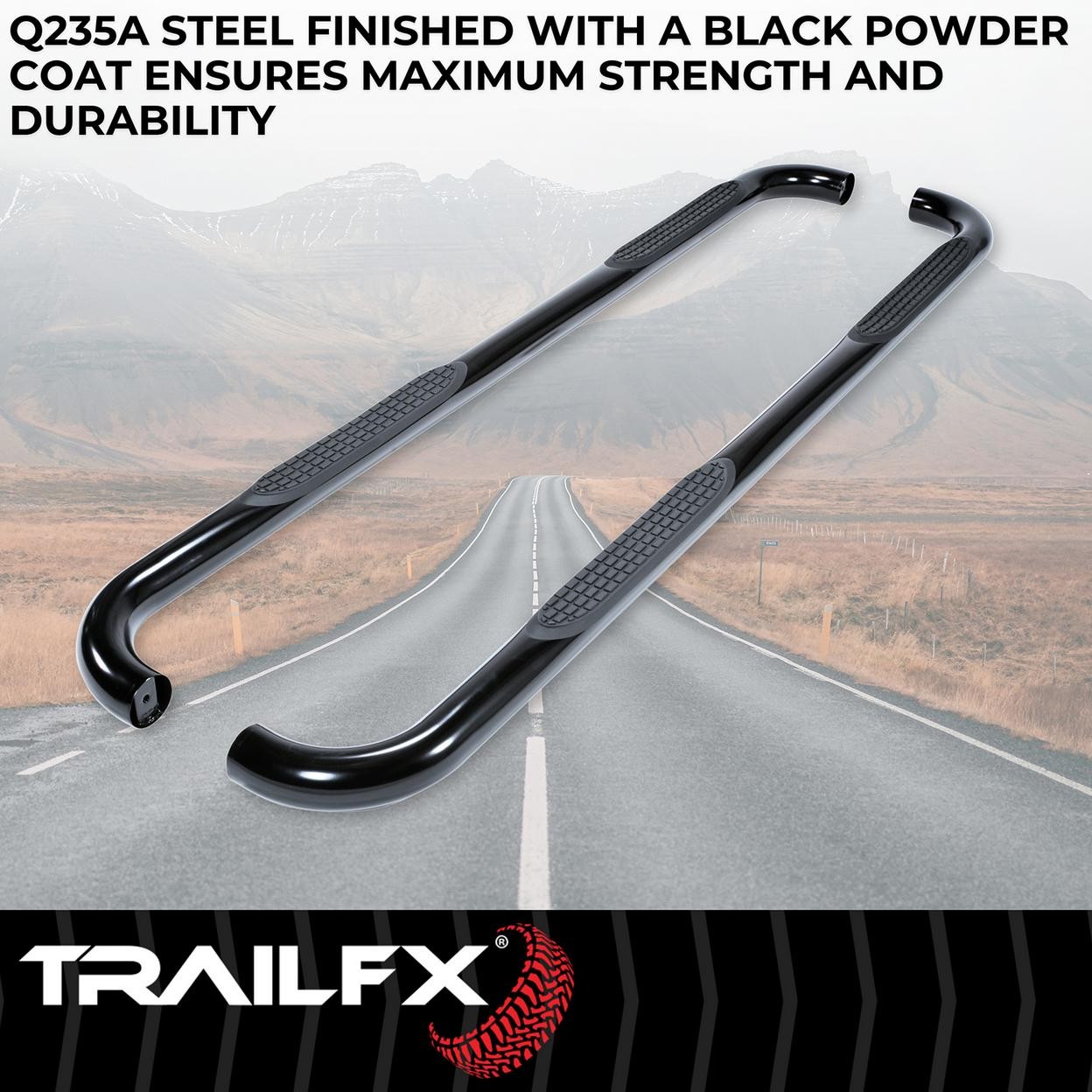 TrailFX A0033B 3 Inch Round Bent Powder Coated Black Steel Without End Caps Rock