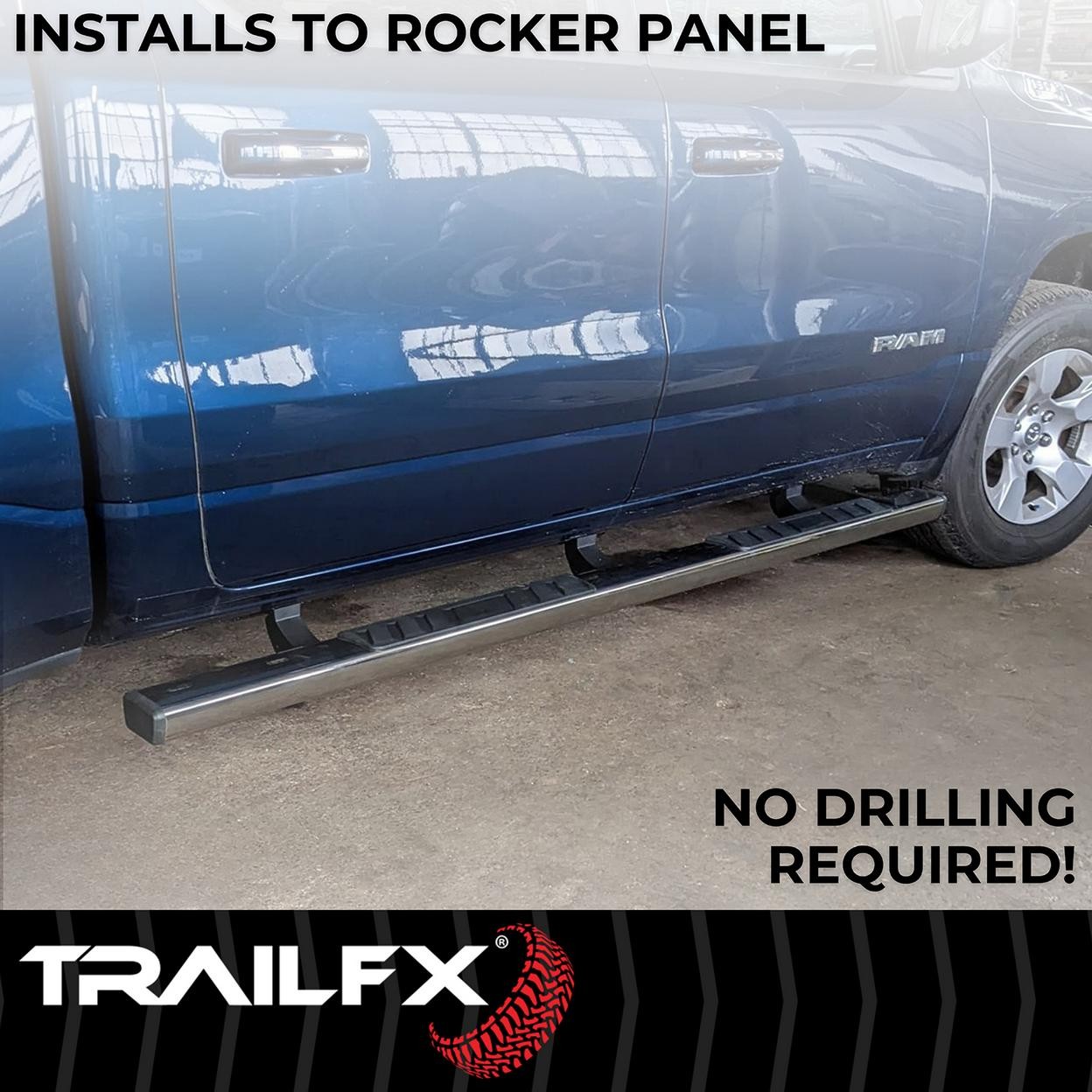 TrailFX A4016S With Step Pads 4 In Trapezoidal Straight Pol Stainless Steel With