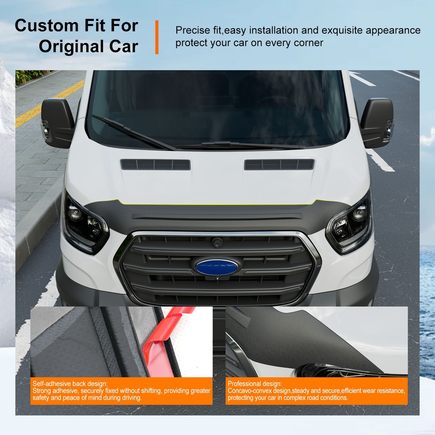 Hood Protector Fit 2021-2026 Ford Transit Updated 2020 Deflector Not for Connect