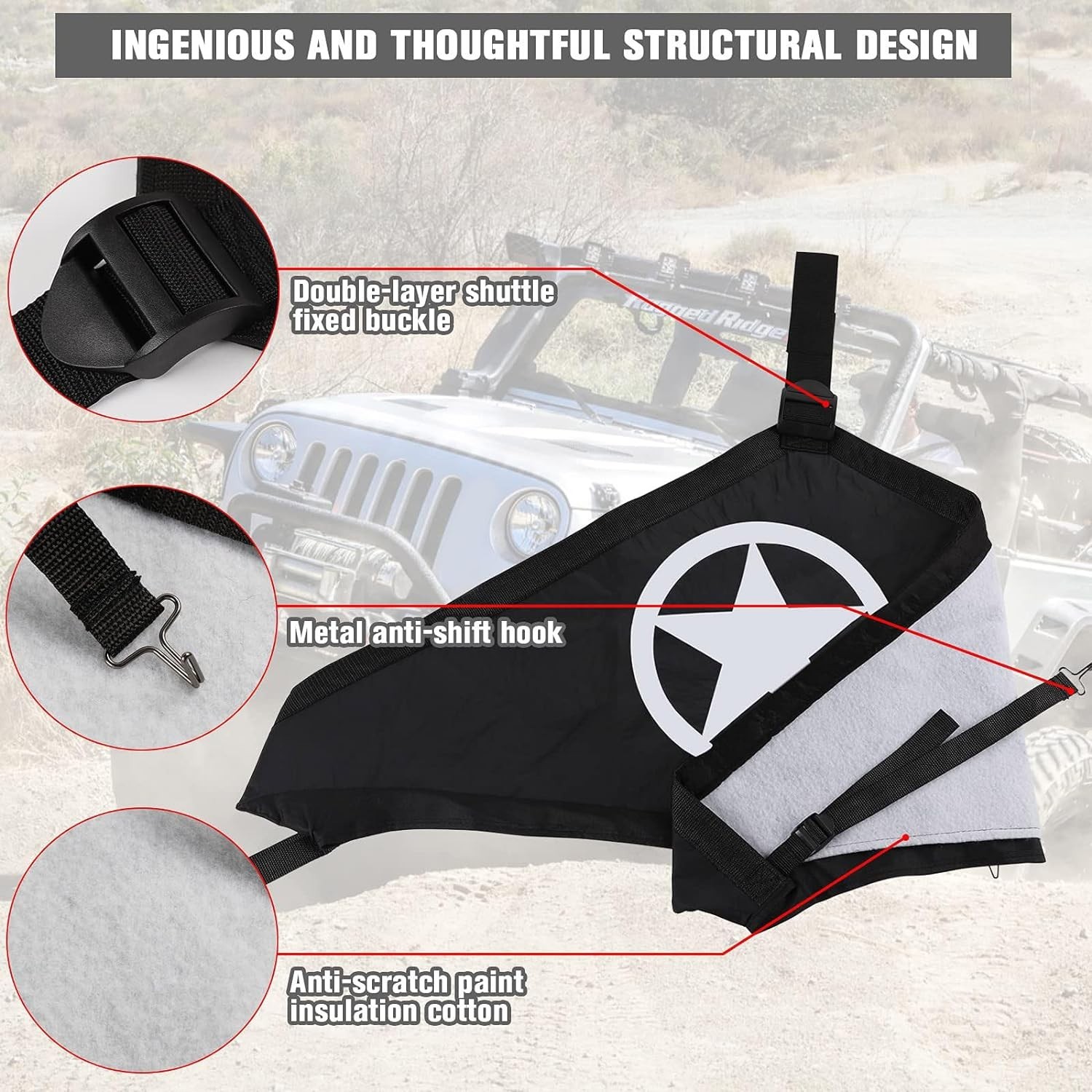 Front Hood Cover End Bra Protector for Jeep Wrangler JK JKU 2007-2018 Black Star