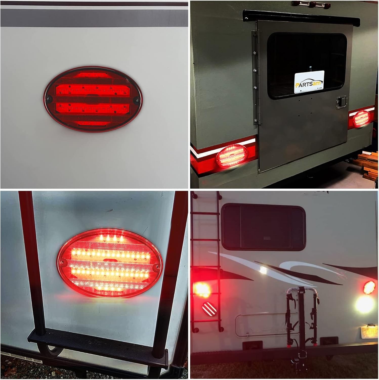 2Pcs 8.5 Oval LED Tail Lights Red 40LED Trailer RV Motorhome Airstream Surface M