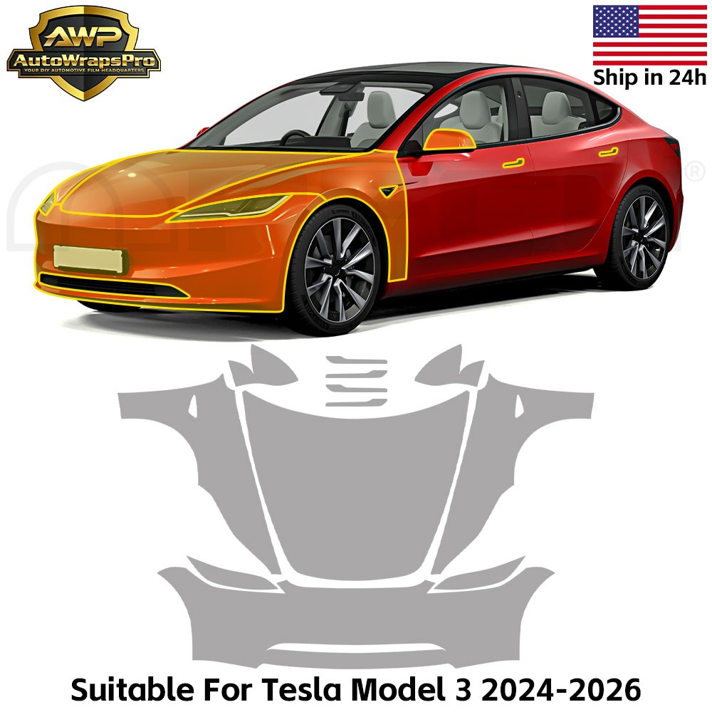 Tesla Model 3 Highland 2024-UP Full Front PreCut Paint Protection Clear Bra PPF