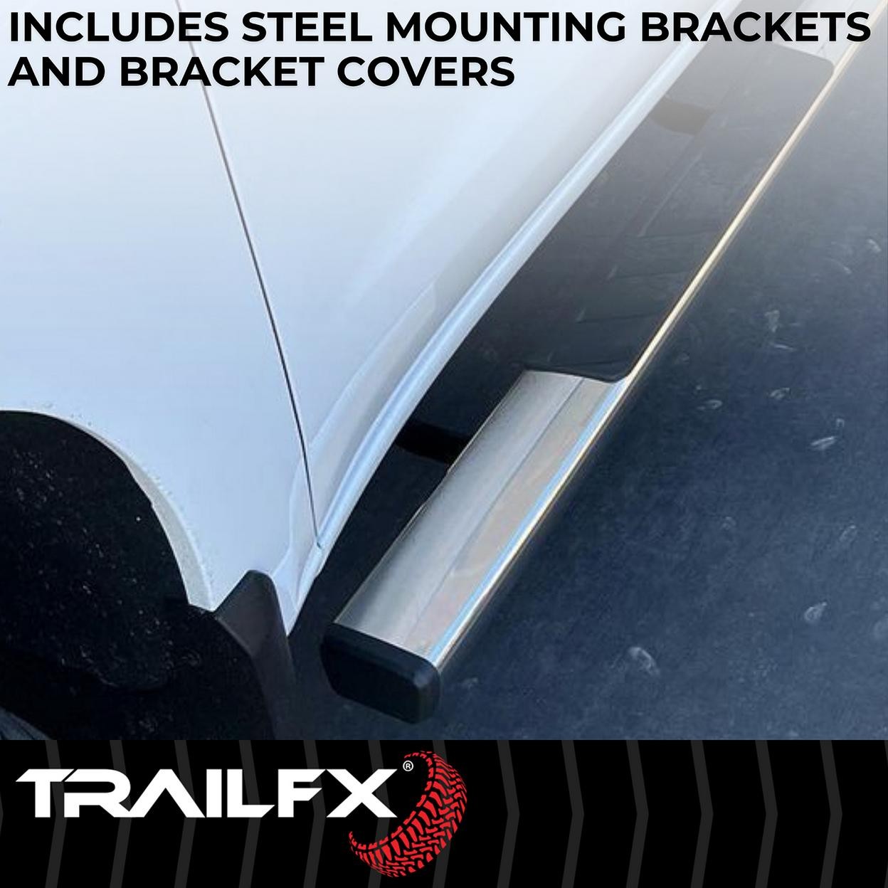 TrailFX A4017S With Step Pads 4 In Trapezoidal Straight Pol Stainless Steel With