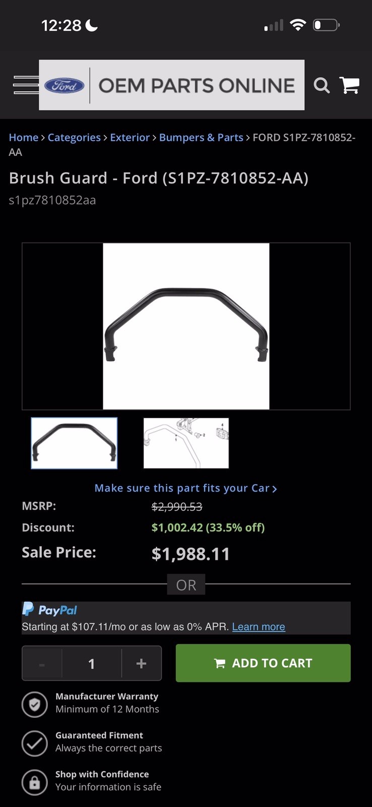 2025 OEM FORD Bronco Sport Brush Guard. Textured Black.