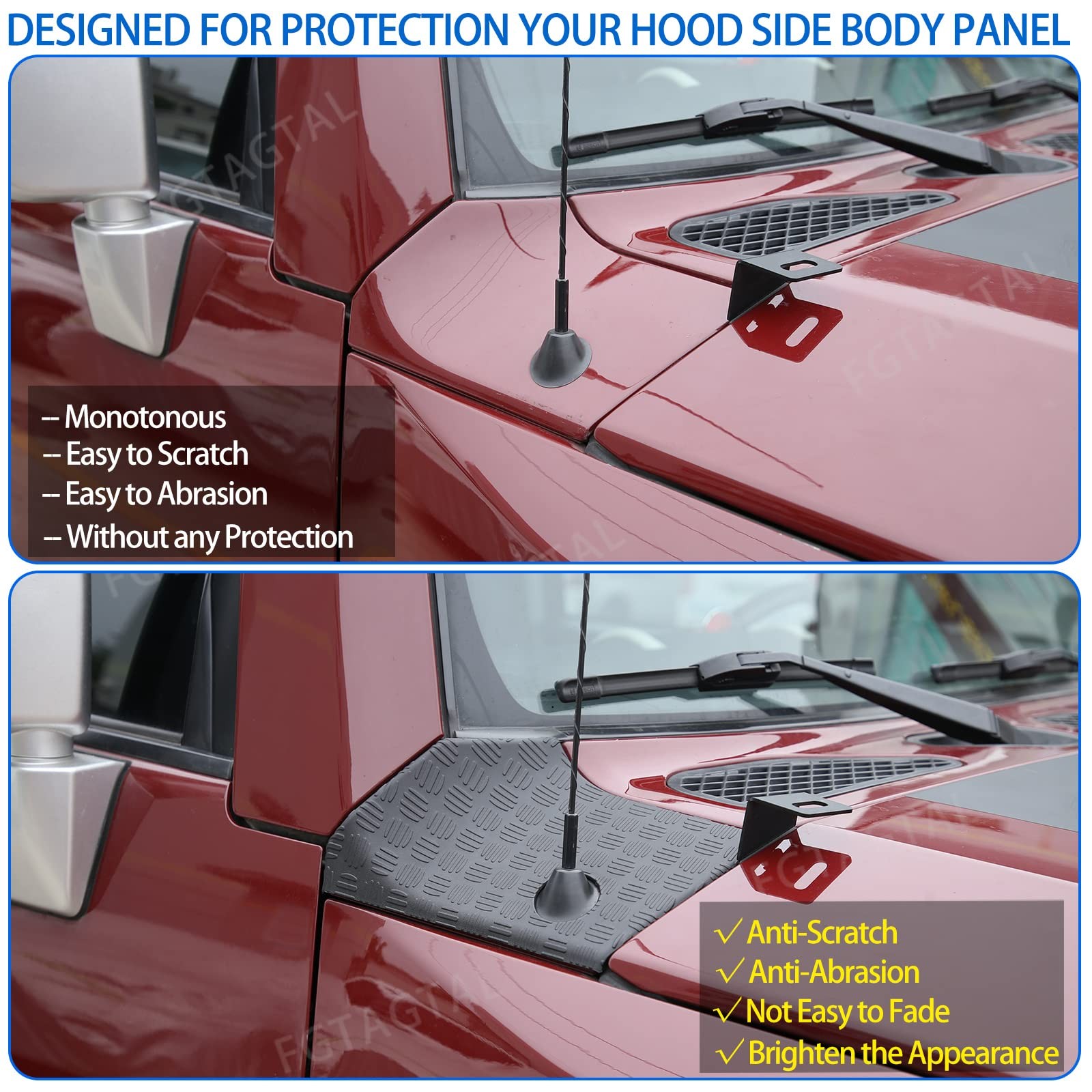 Body Armor Corner Guards Compatible with Toyota FJ Hood Side Panel, Black