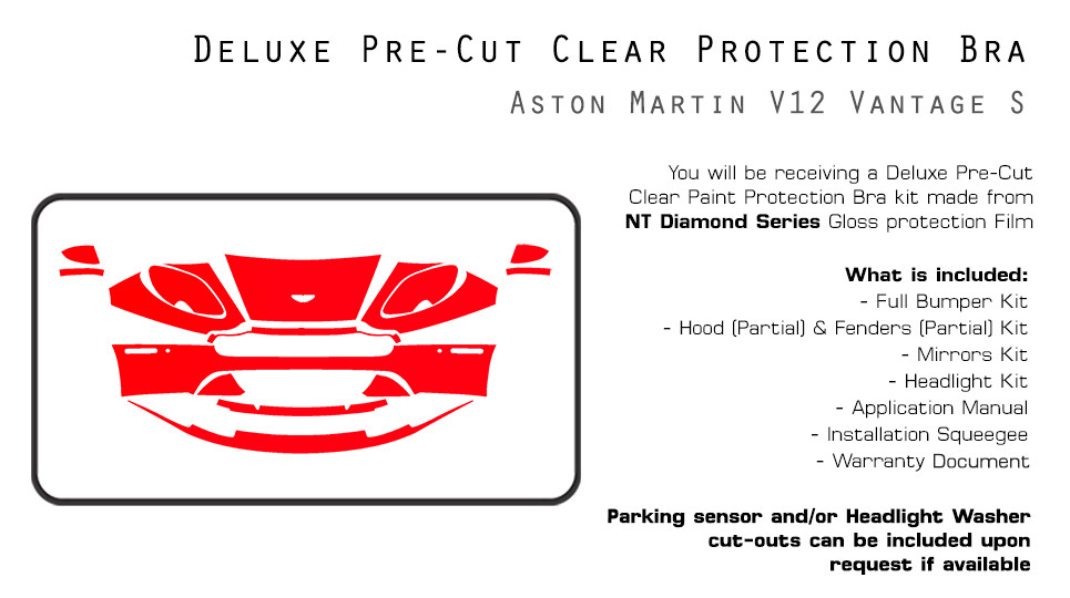 Aston Martin V12 Vantage S 2015-2017 PreCut Paint Protection Film Clear Bra PPF