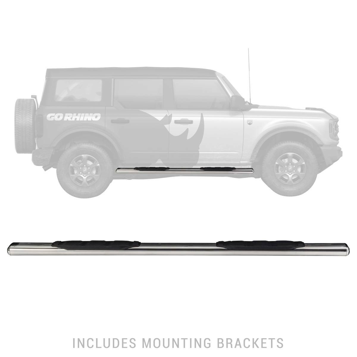 Go Rhino 1000 Series 5″ Oval Side Steps Polished Stainless 73″ Long Bars Only