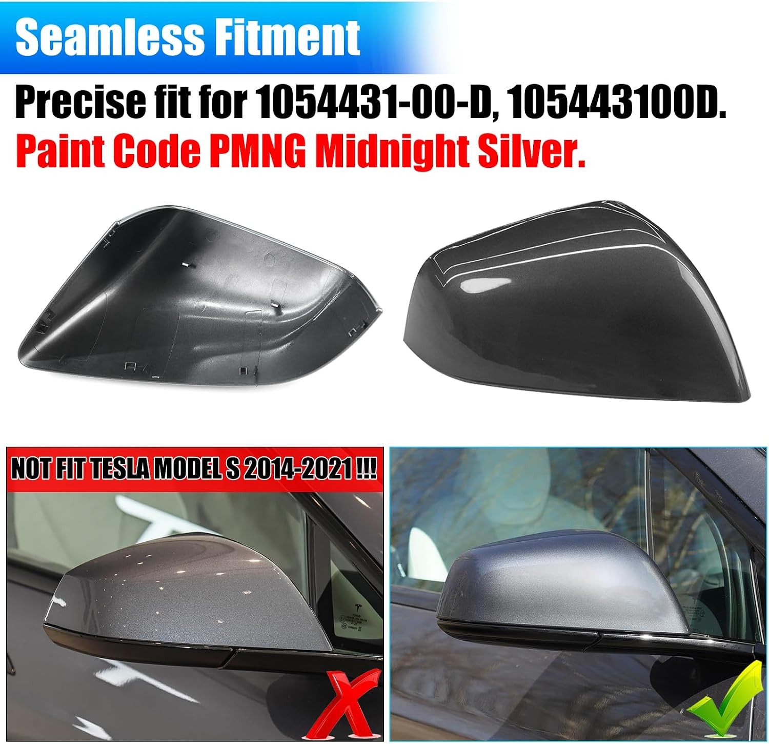Tesla Model X Mirror Cover 2016-2025 Right Passenger Side Clip-on Rear View Mirr