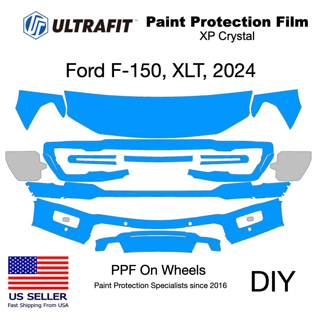 Ford F150 XLT 2024. Pre-Cut Kit DIY, Front Bumper and Partial Hood, PPF, Gloss