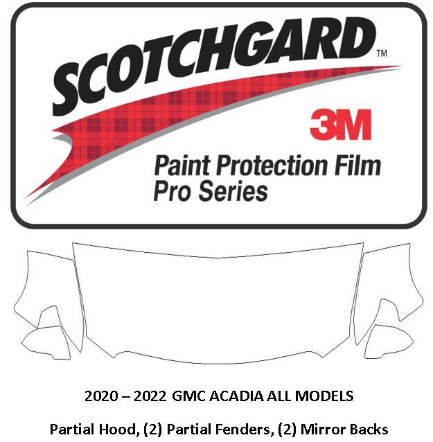 3M Scotchgard PRO Paint Protection Film 2020-2022 GMC ACADIA HOOD FENDER MIRROR