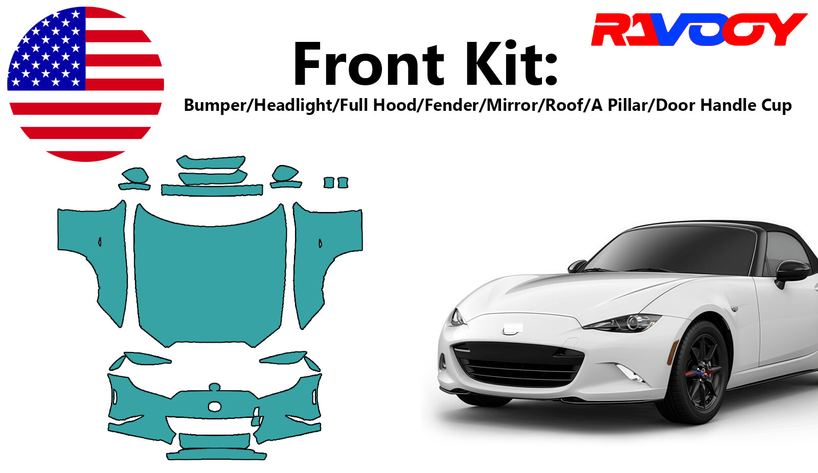 For Mazda MX-5 Miata 2016-2025 Front Paint Protection Film PreCut Kit PPF