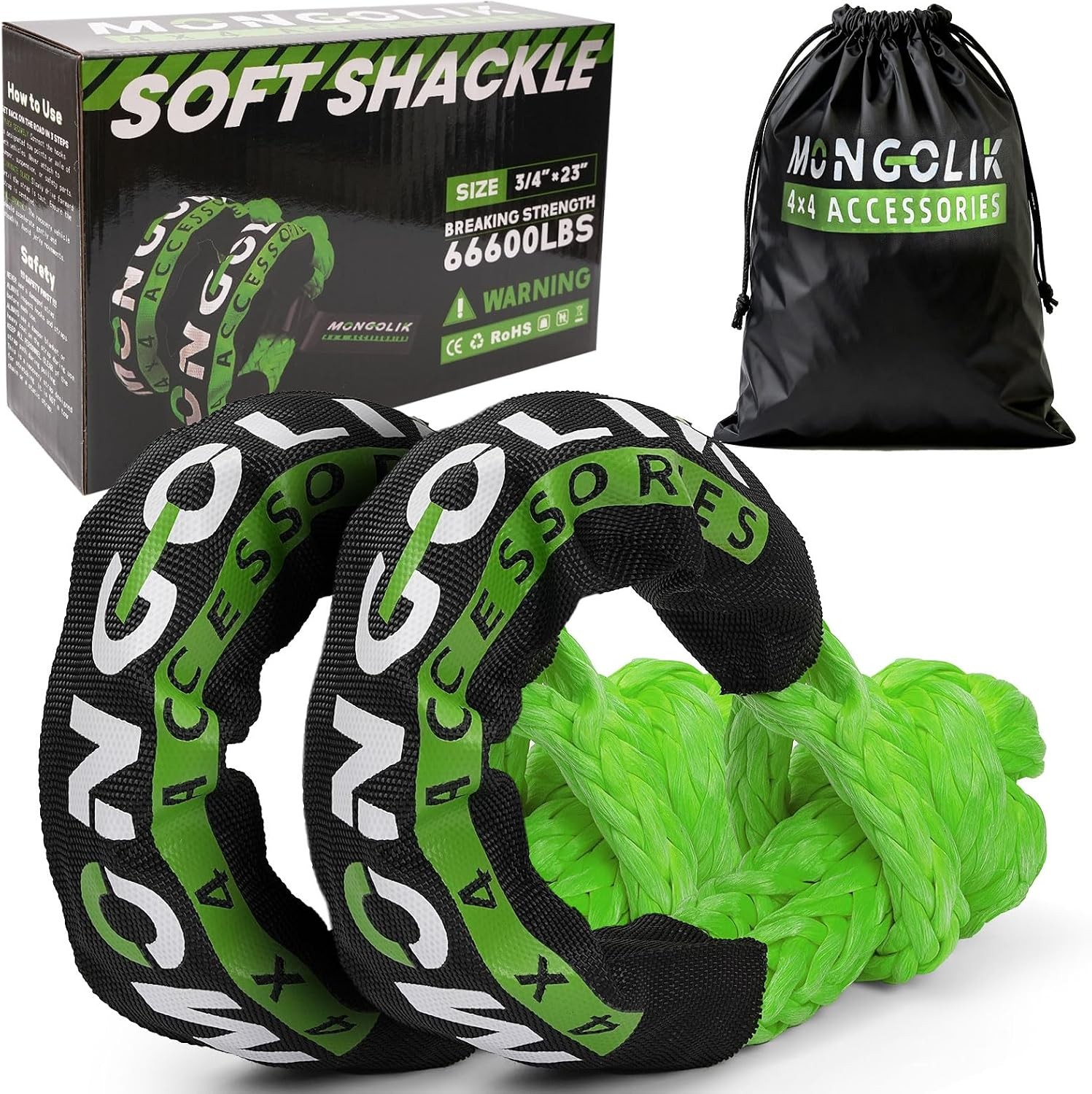 Synthetic Soft Shackle Rope 3/4x23Inch 66000LBS Max Break 2PCS Off-Road, Towing,