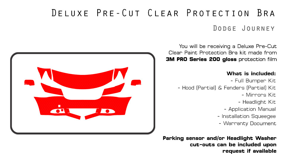 Dodge Journey 2012-2018 3M PRO Series PreCut Paint Protection Film Clear Bra PPF