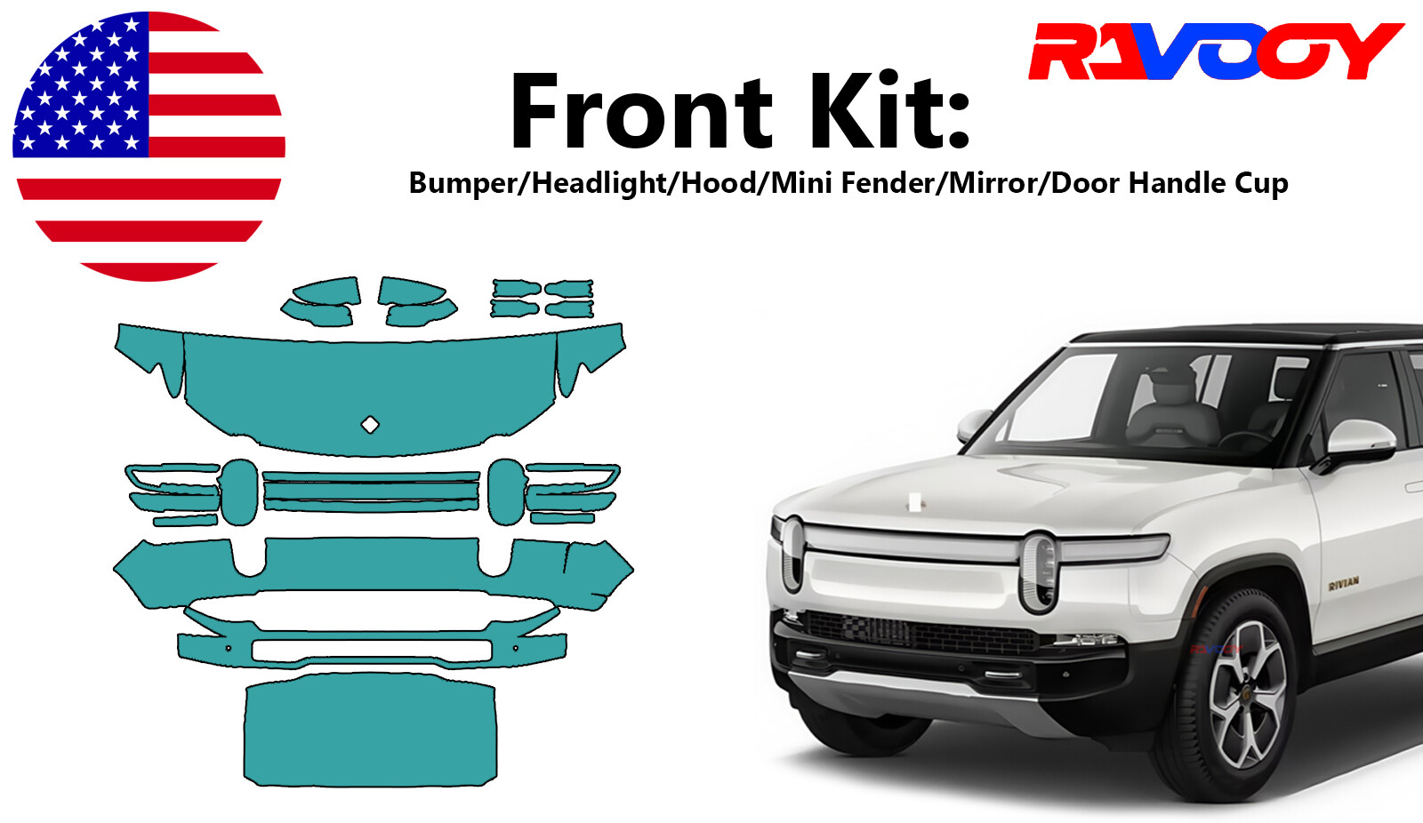 For Rivian R1S R1T 2025 Front Paint Protection Film PreCut Kit PPF